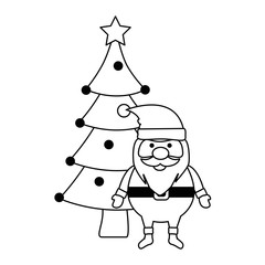 cute santa claus with tree vector illustration design