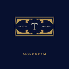 Monogram design elements, graceful template. Calligraphic elegant line art logo design. Letter emblem sign T for Royalty, business card, Boutique, Hotel, Heraldic, Jewelry. Vector illustration