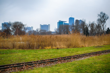 Fototapeta premium Vienna, Austria December 31, 2013: Vienna International Centre seen is Donaupark