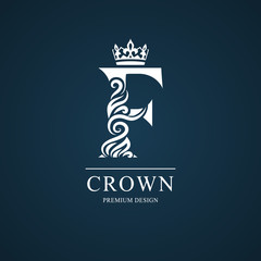 Elegant letter F. Graceful royal style. Calligraphic beautiful logo. Vintage drawn emblem for book design, brand name, business card, Restaurant, Boutique, Hotel. Vector illustration