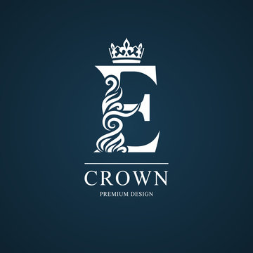 Elegant letter E. Graceful royal style. Calligraphic beautiful logo. Vintage drawn emblem for book design, brand name, business card, Restaurant, Boutique, Hotel. Vector illustration