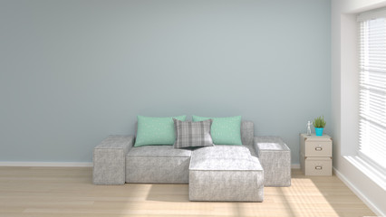 Empty room and sofa  minimal concept 3d illustration Interior design modern living room copy space  and object minimal concept
