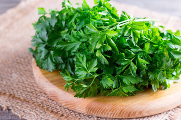 Green parsley on old plank