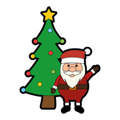 cute santa claus with tree vector illustration design