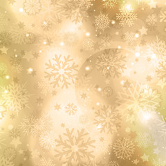 Christmas golden background with snowflakes