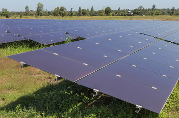 Close up array of  thin film solar cells or amorphous silicon solar cells in solar power plant...