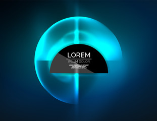 Round shapes, neon glowing trasparent elements. Vector abstract background