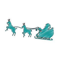santa carriage with reindeer flying vector illustration design
