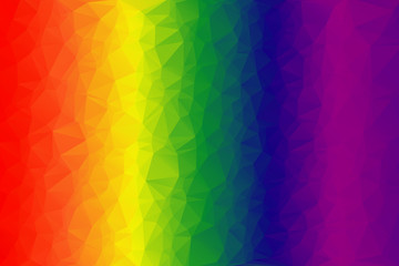 Bright multi-colored background. Spectrum of colors. Low polygon background of triangles as a crumpled piece of paper. All colors of rainbow: red, orange, yellow, green, blue, indigo, violet.  - obrazy, fototapety, plakaty