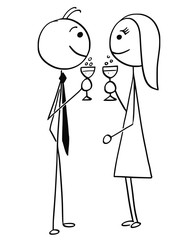 Vector Cartoon of Man and Woman Drinking Wine or Champagne