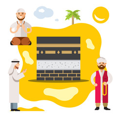 Vector Islam. Islamic Prayers. Flat style colorful Cartoon illustration.