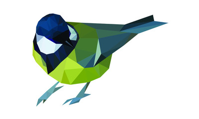 Low poly image of a titmouse on a white background isolated