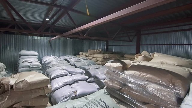 panorama of a warehouse with bags