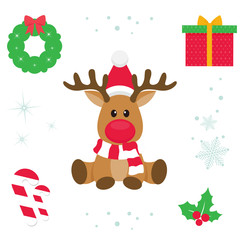 cartoon christmas deer with sign christmas illustration