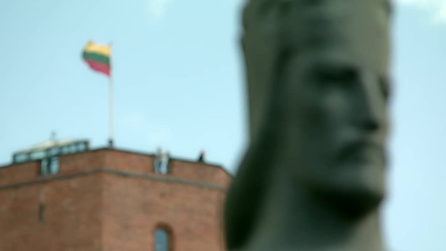 Vilnius Gedinimas tower and Mindaugas statue