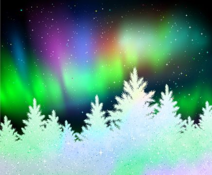 Christmas background with northern lights