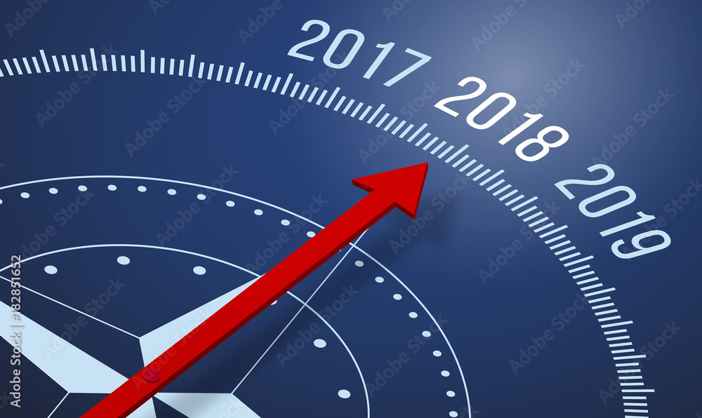 Poster 3d rendering of a compass with a 2018 icon