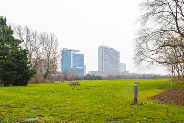 Vienna, Austria December 31, 2013: Vienna International Centre seen is Donaupark