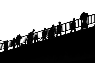 Silhouette Myanmar immigrant workers crossing border for working at Thailand-Myanmar friendship...