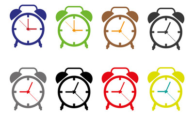 vector Time Clock Icons, Illustration of isolated alarm clocks on white