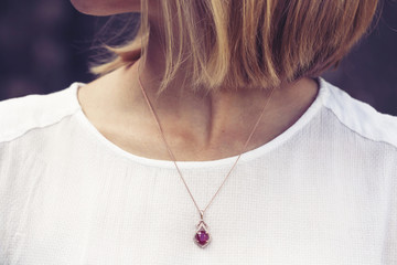 Luxury necklace with gem stone pendant