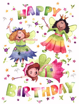 Happy Birthday Fairies and flowers