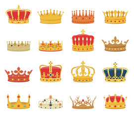 Set of crowns isolated on white background