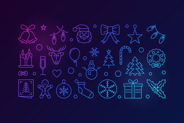 Christmas vector line colored illustration or banner