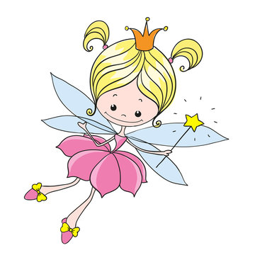 Little fairy. Sweet lady fairy tale. Vector character on a white background.