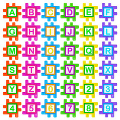 Coloured plastic puzzles with the alphabet