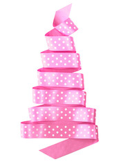 Christmas tree from pink ribbon tape isolated on a white background