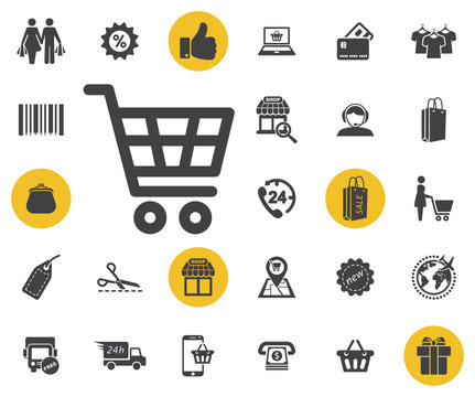 shopping cart simple icon . trolley vector illustration. Simple shopping icons set. Universal shopping icon to use for web and mobile UI, set of basic UI shopping elements.