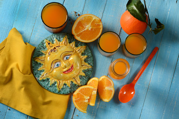 Sicilian orange juice on blue table