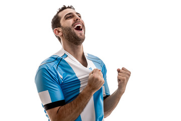 Argentina fan celebrating on white background