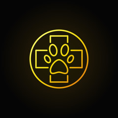 Dog paw in cross yellow icon