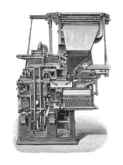 Old linotype machine / vintage illustration - obrazy, fototapety, plakaty