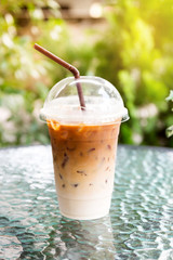 Iced coffee on table