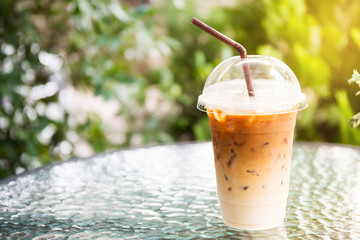 Iced coffee on table