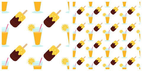 Oranges and products from orange seamless pattern on transparent background