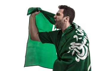 Poster Saudi Arabia fan celebrating on white background © gustavofrazao