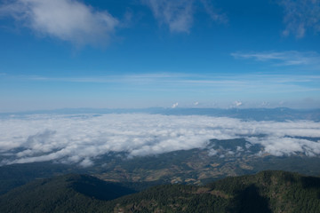 Fototapeta na wymiar Mountain view, fog, cloud and sky at Kew Mae Pan Nature Trail in Doi Inthanon National park