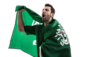 Poster Saudi Arabia fan celebrating on white background © gustavofrazao