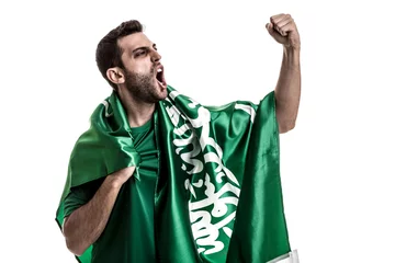 Fototapeten Saudi Arabia fan celebrating on white background © gustavofrazao