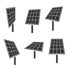 Solar panels, alternative energy icons, black isolated on white background, vector illustration.