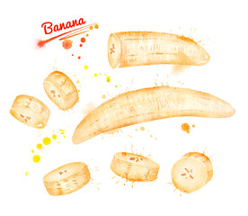 Watercolor illustration of peeled bananas © Sonya illustration