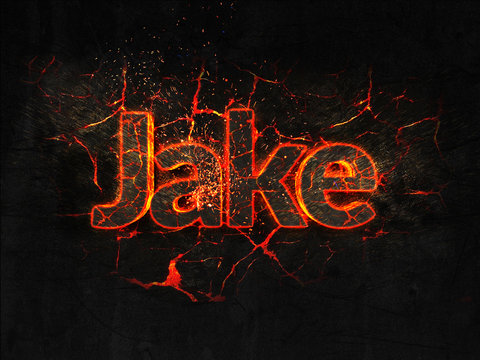 Jake Fire text flame burning hot lava explosion background.