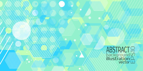 Background abstract geometric blue sky blue made of rhombuses circles hexagon stripes and lines vector