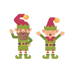 Fototapeta premium Two cute Christmas elves flat illustration. Holiday character flat icon