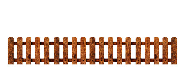 Wooden fence isolated white background.