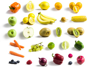 Collection of large group of food isolated on white.